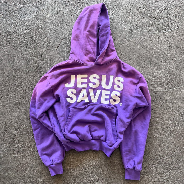 Jesus Saves Print Long Sleeve Hoodies