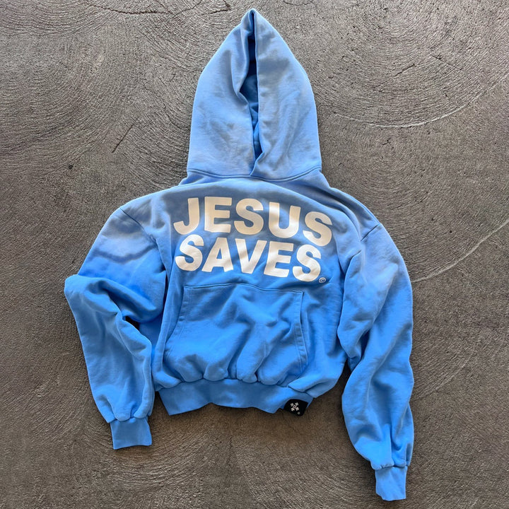 Jesus Saves Print Long Sleeve Hoodies