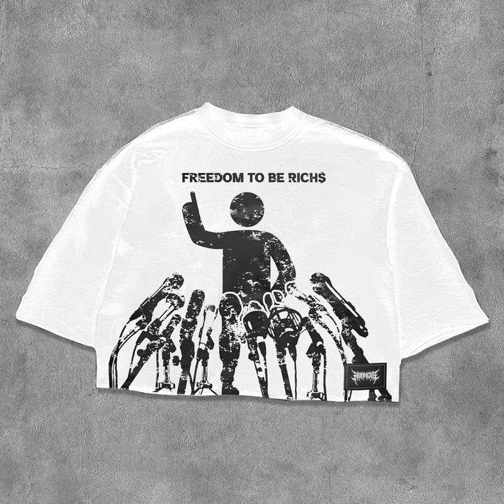 Freedom To Be Rich Printed Three-quarter Sleeve T-shirt