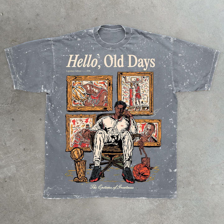 Old Times Casual Street Retro Washed Basketball T-Shirt