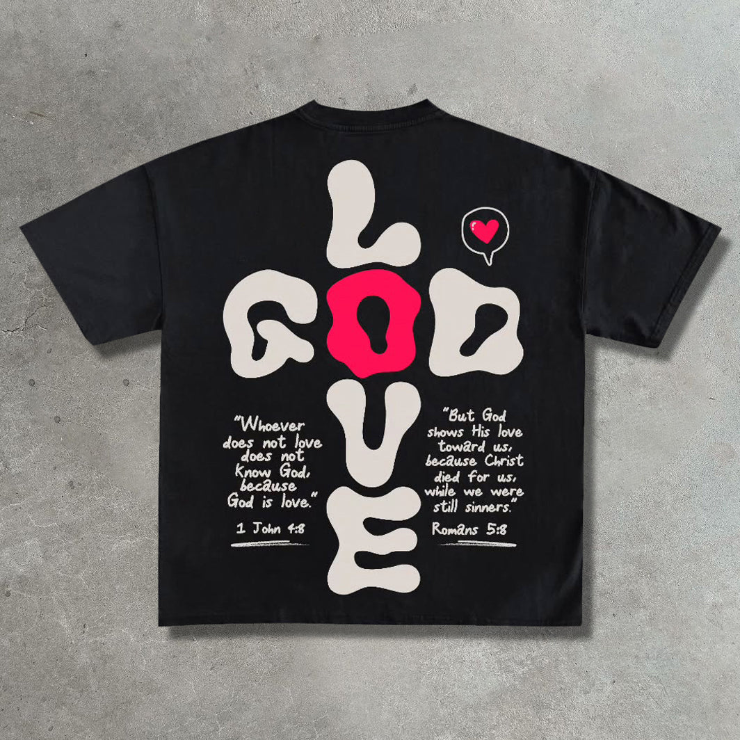 God Loves You Casual Street Print T-Shirt