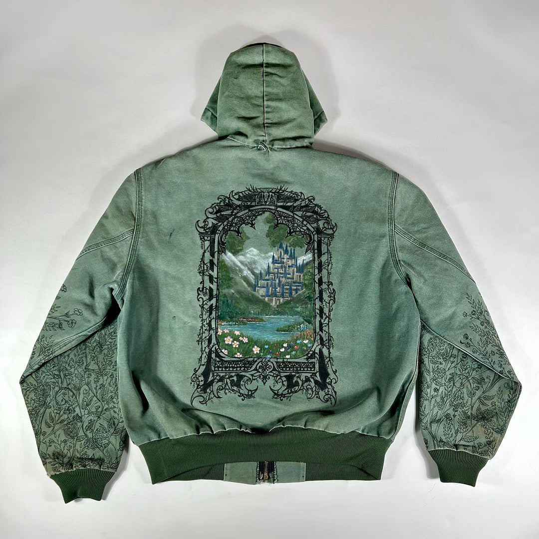 Valley Vintage Print Fleece Zip-Up Hooded Jacket