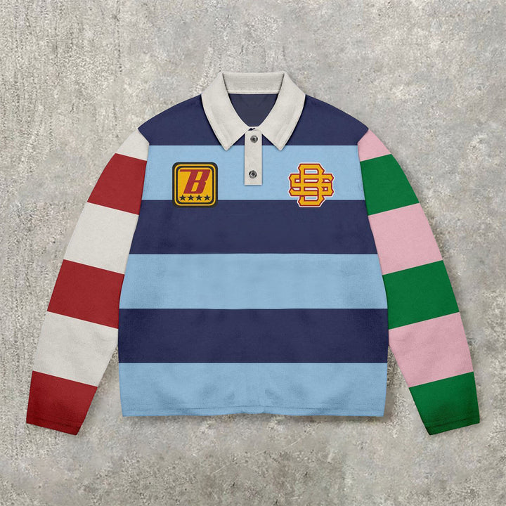 Personalized striped contrasting long-sleeved POLO shirt