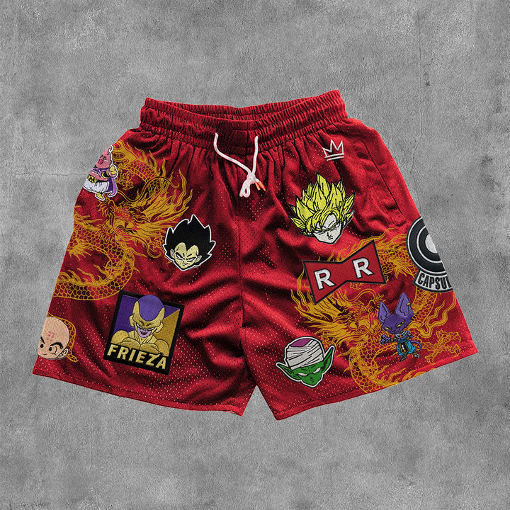 Anime Multi-Element Print Mesh Pocket Shorts