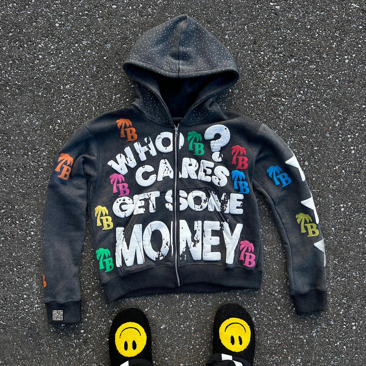 Personalized street style who cares get some money hoodie