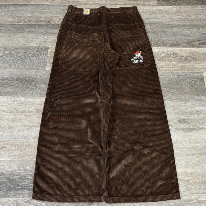 Embroidered solid corduroy trousers