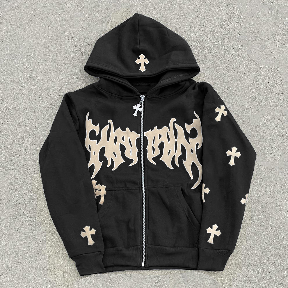 statement cross print hoodie