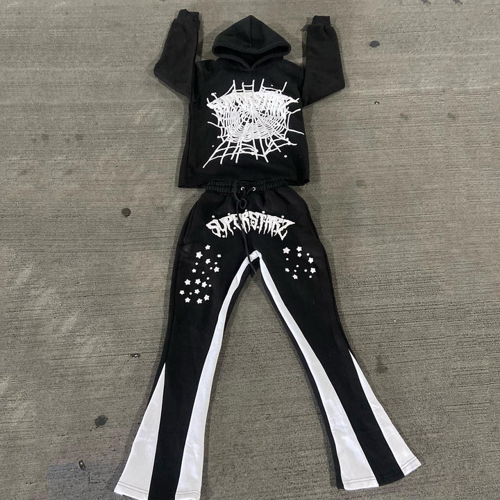 Alphabet Spider Web Print Hoodie Sweatpants Two Piece Set