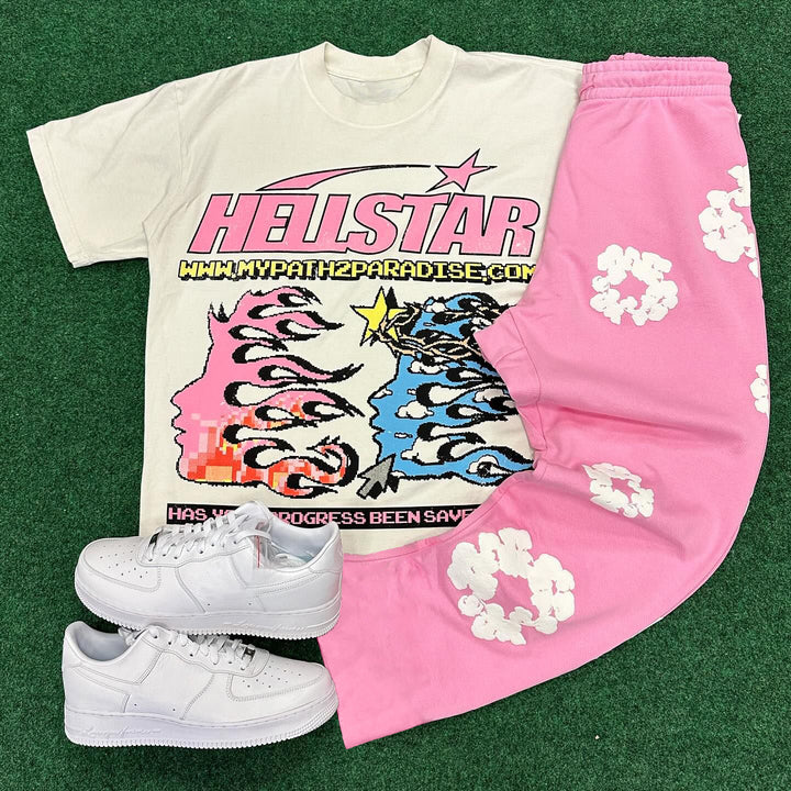 Letters Floral Print T-shirt Sweatpants Two Piece Set