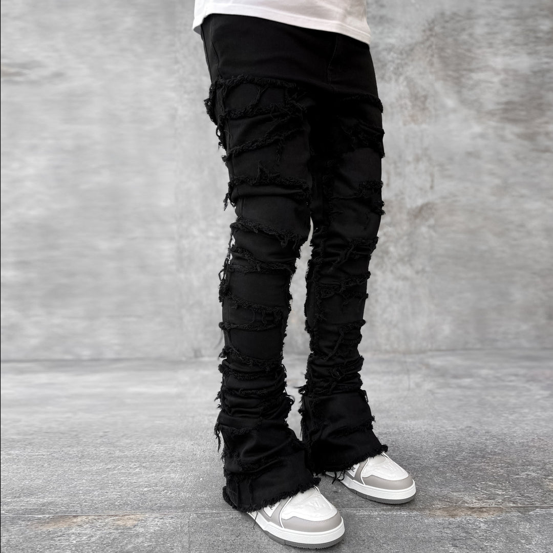 Men's Street Fashion Stretch Patch Denim Straight Leg Pants