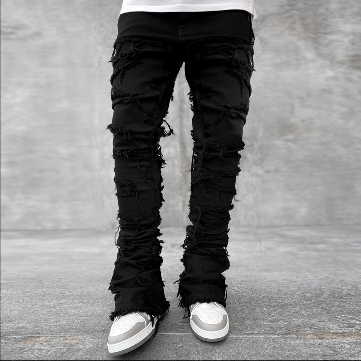 Men's Street Fashion Stretch Patch Denim Straight Leg Pants