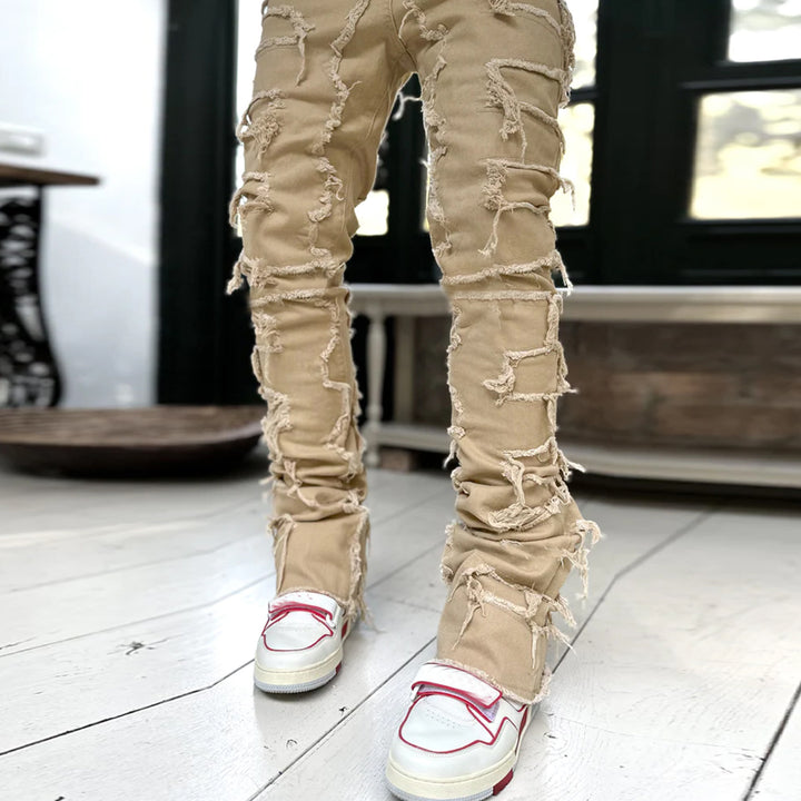 Men's Street Fashion Stretch Patch Denim Straight Leg Pants