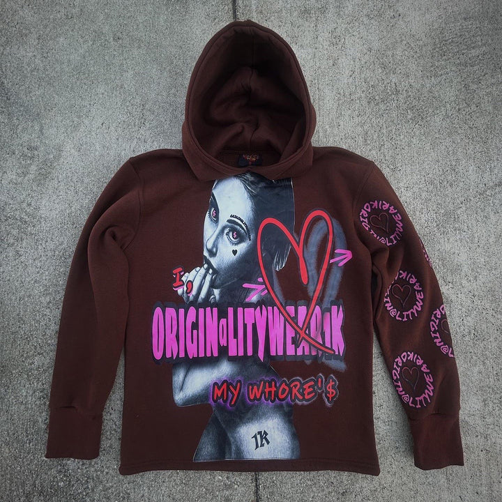 Heart Multi-Element Print Long Sleeve Hoodies