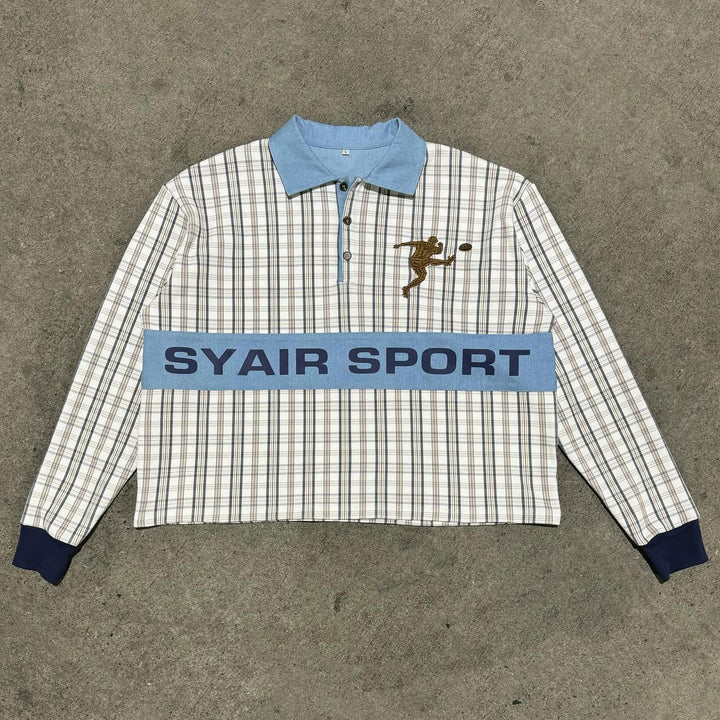 Syair sports plaid casual street retro rugby polo