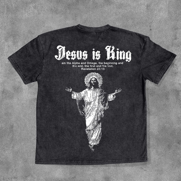 Jesus Is King Washed Distressed Short Sleeve T-Shirt