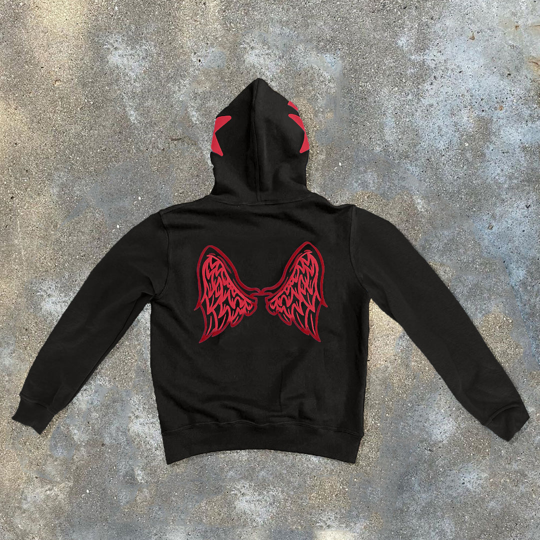 Wing Print Long Sleeve Hoodies