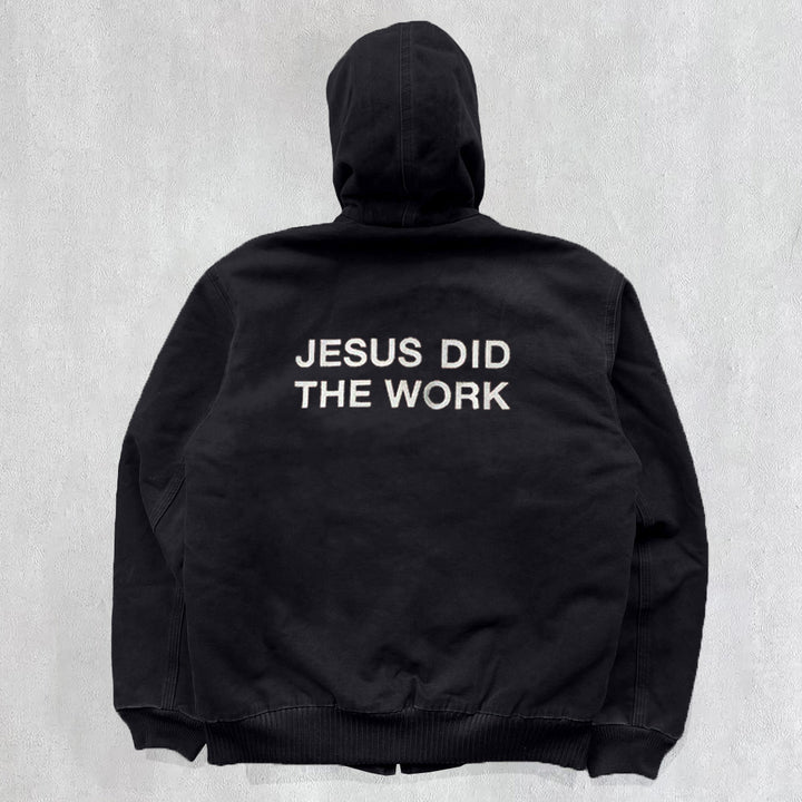 Jesus Did The Work Printed Long Sleeve Zipper Jacket