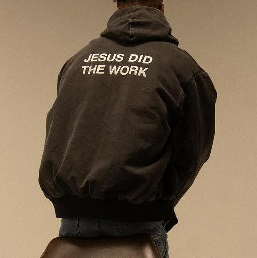 Jesus Did The Work Printed Long Sleeve Zipper Jacket