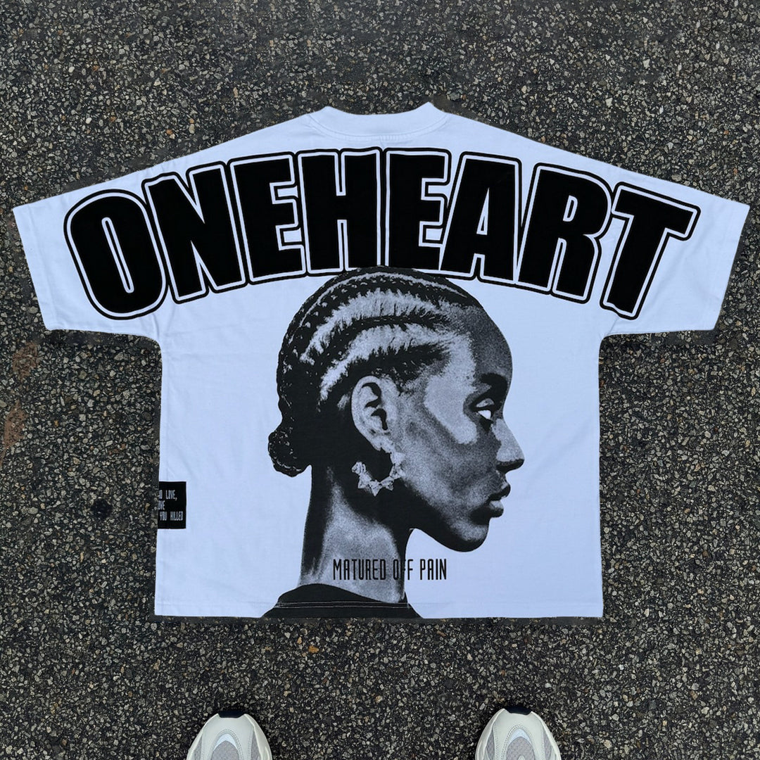 One Heart Print Short Sleeve T-Shirt