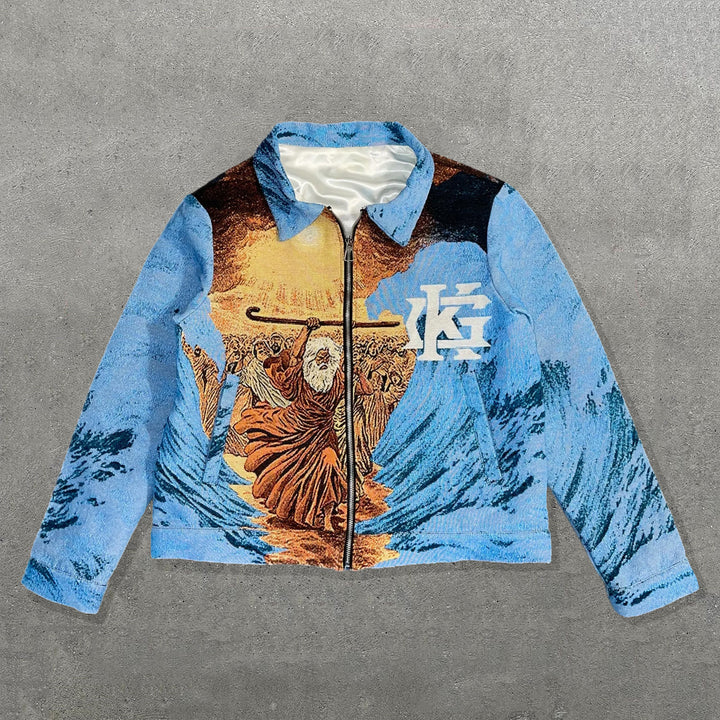 God's Kingdom Print Zipped Tapestry Jacket