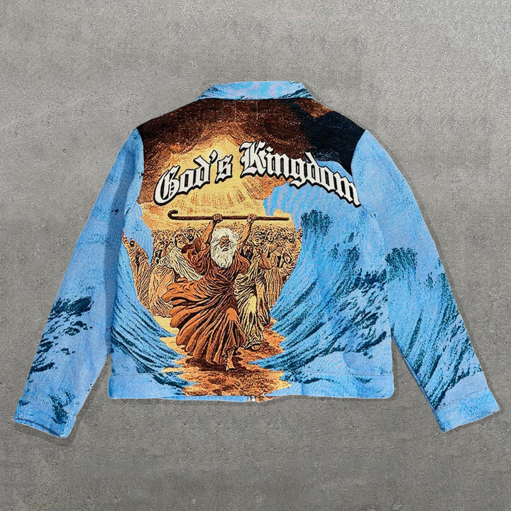 God's Kingdom Print Zipped Tapestry Jacket