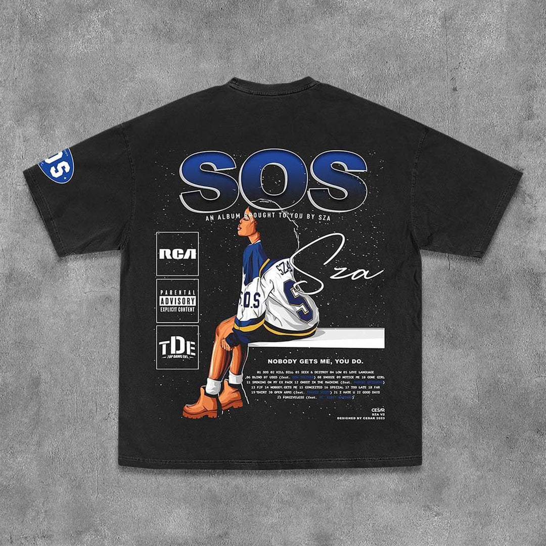 Single Sos Print Short Sleeve T-Shirt