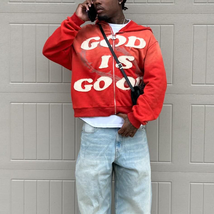 God is Good Casual Streetwear Zip-Up Hoodie