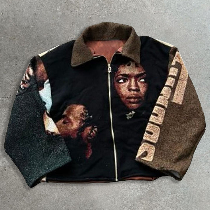 Hip Hop Rap Zip-Up Tapestry Jacket