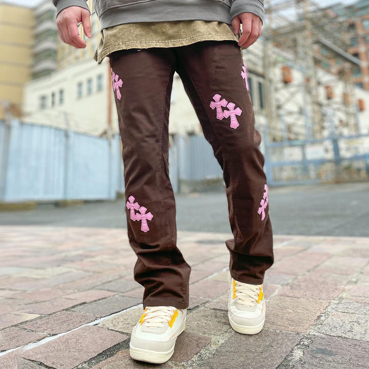 Retro cross print street style trousers