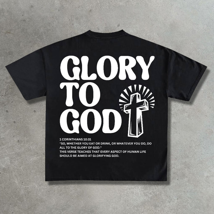 Glory to God casual street print T-shirt