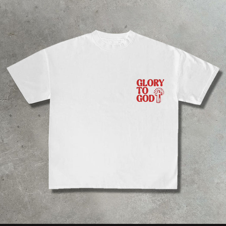 Glory to God casual street print T-shirt