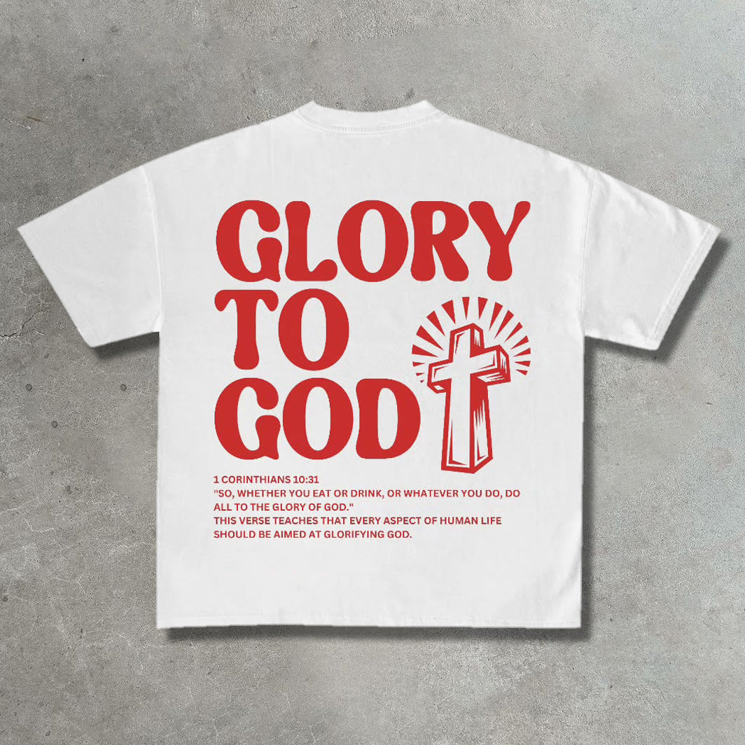 Glory to God casual street print T-shirt