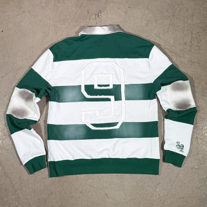 Sage Stripe Casual Vintage Rugby Polo