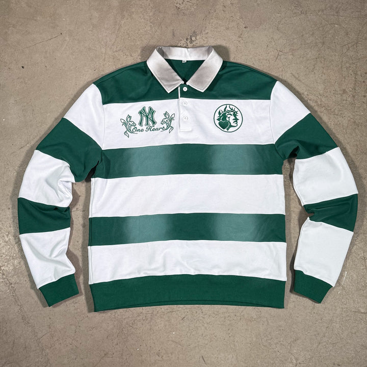 Sage Stripe Casual Vintage Rugby Polo