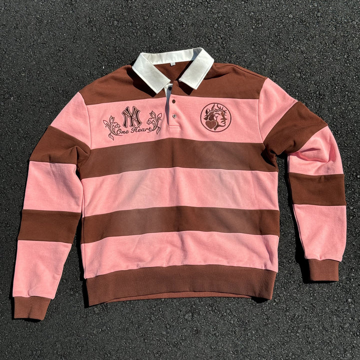 Sage Stripe Casual Vintage Rugby Polo