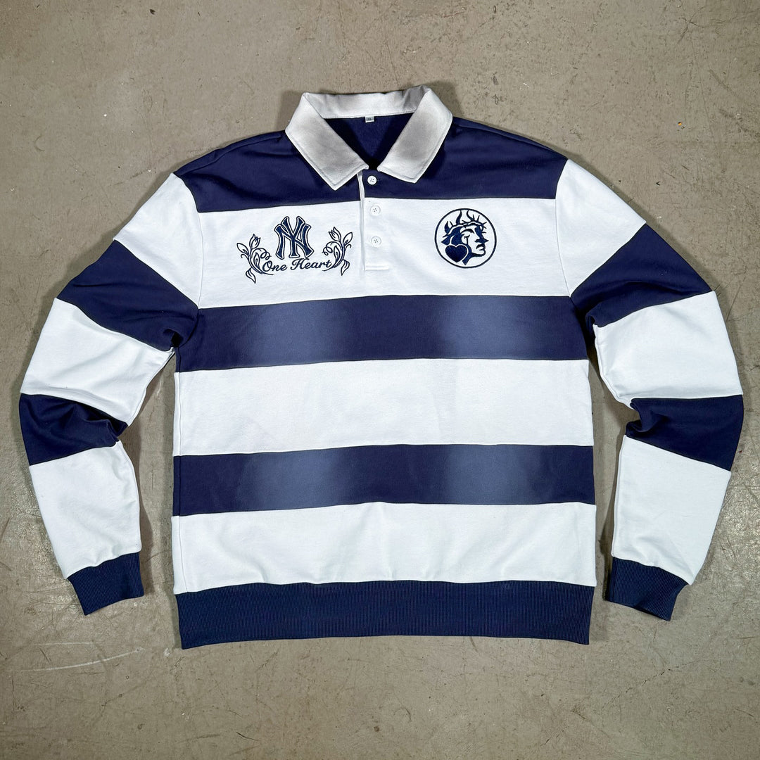 Sage Stripe Casual Vintage Rugby Polo