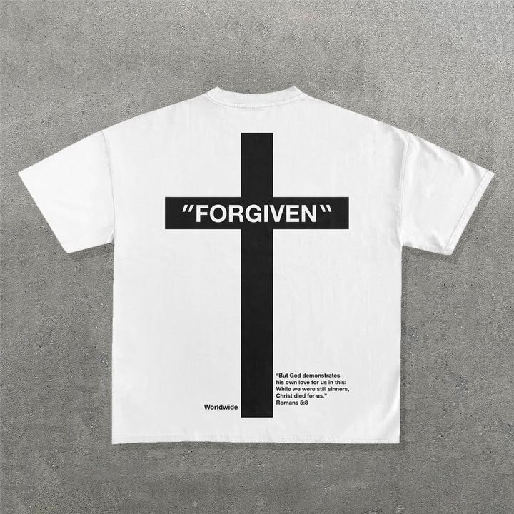 Fashion Cross Forgiven Print Short Sleeve T-Shirt