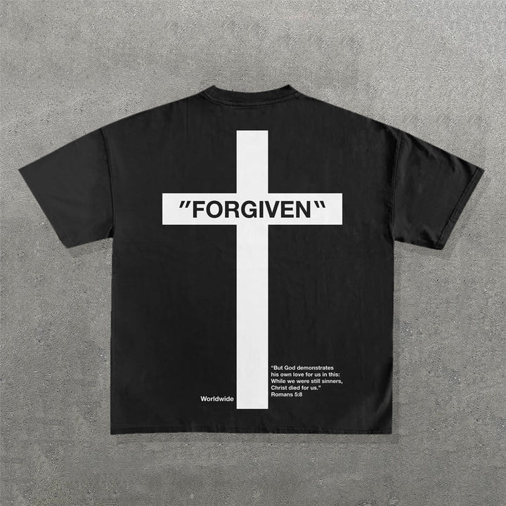 Fashion Cross Forgiven Print Short Sleeve T-Shirt