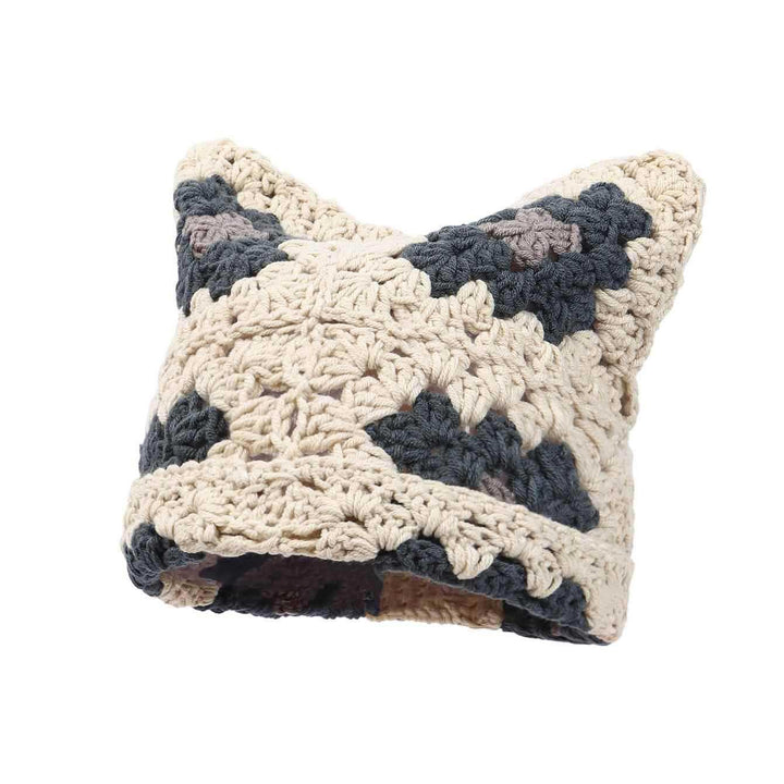 Square couple cat ears pure handmade crochet knitted hat