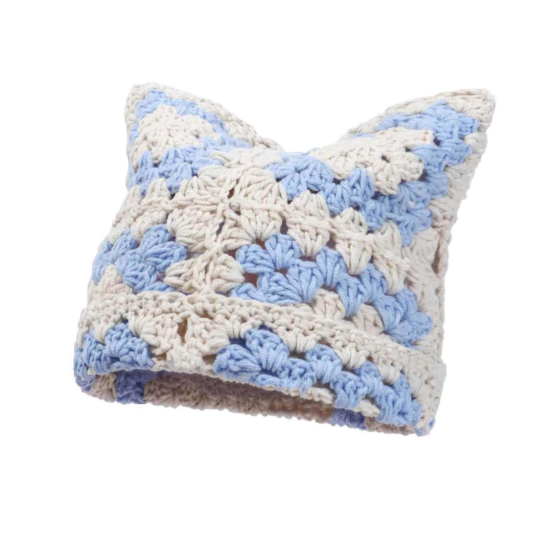 Square couple cat ears pure handmade crochet knitted hat