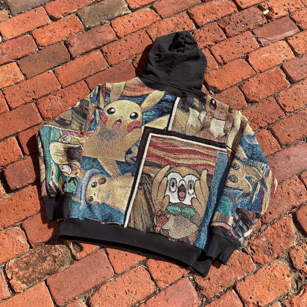 Cartoon Retro Print Casual Tapestry Hoodie