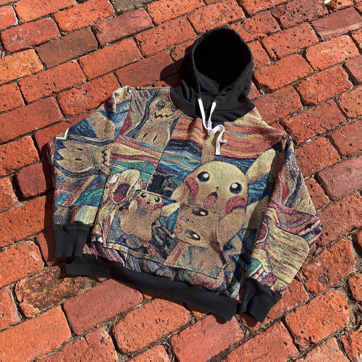 Cartoon Retro Print Casual Tapestry Hoodie