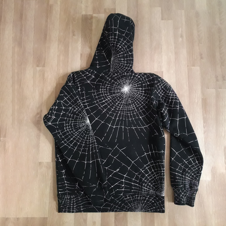 Retro Hip Hop Spider Web Print Hoodie