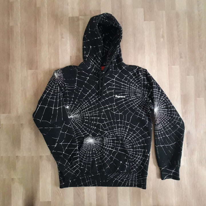 Retro Hip Hop Spider Web Print Hoodie