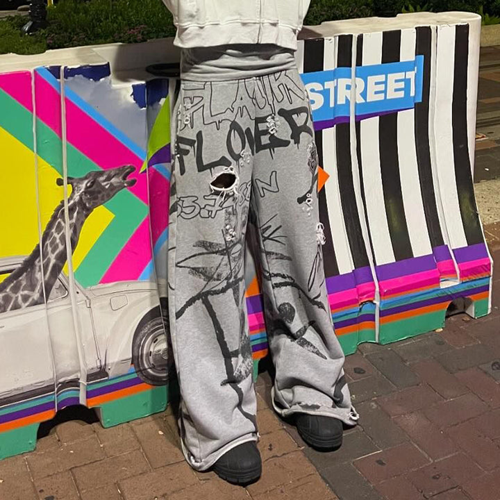 Graffiti casual street wide-leg trousers