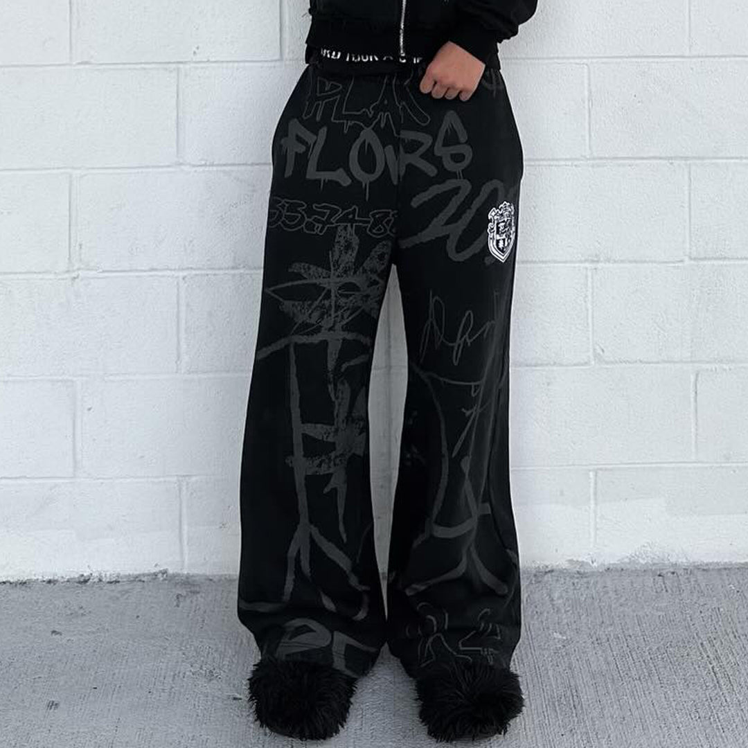 Graffiti casual street wide-leg trousers