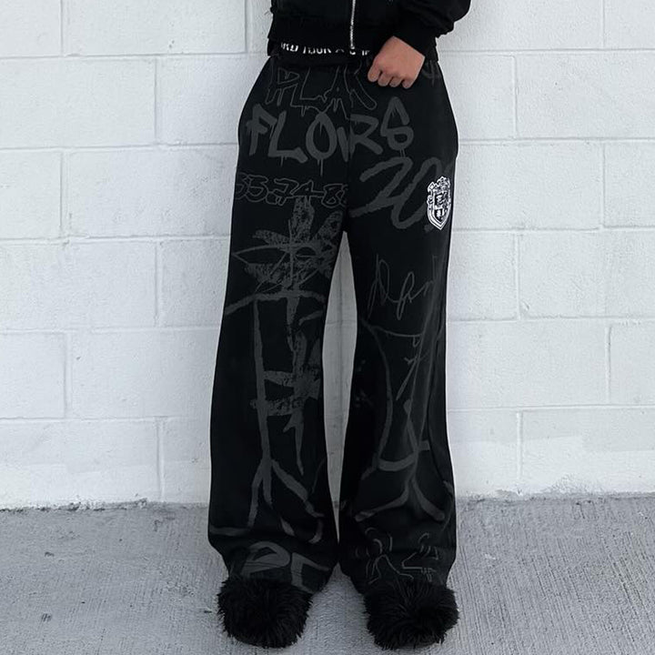 Graffiti casual street wide-leg trousers