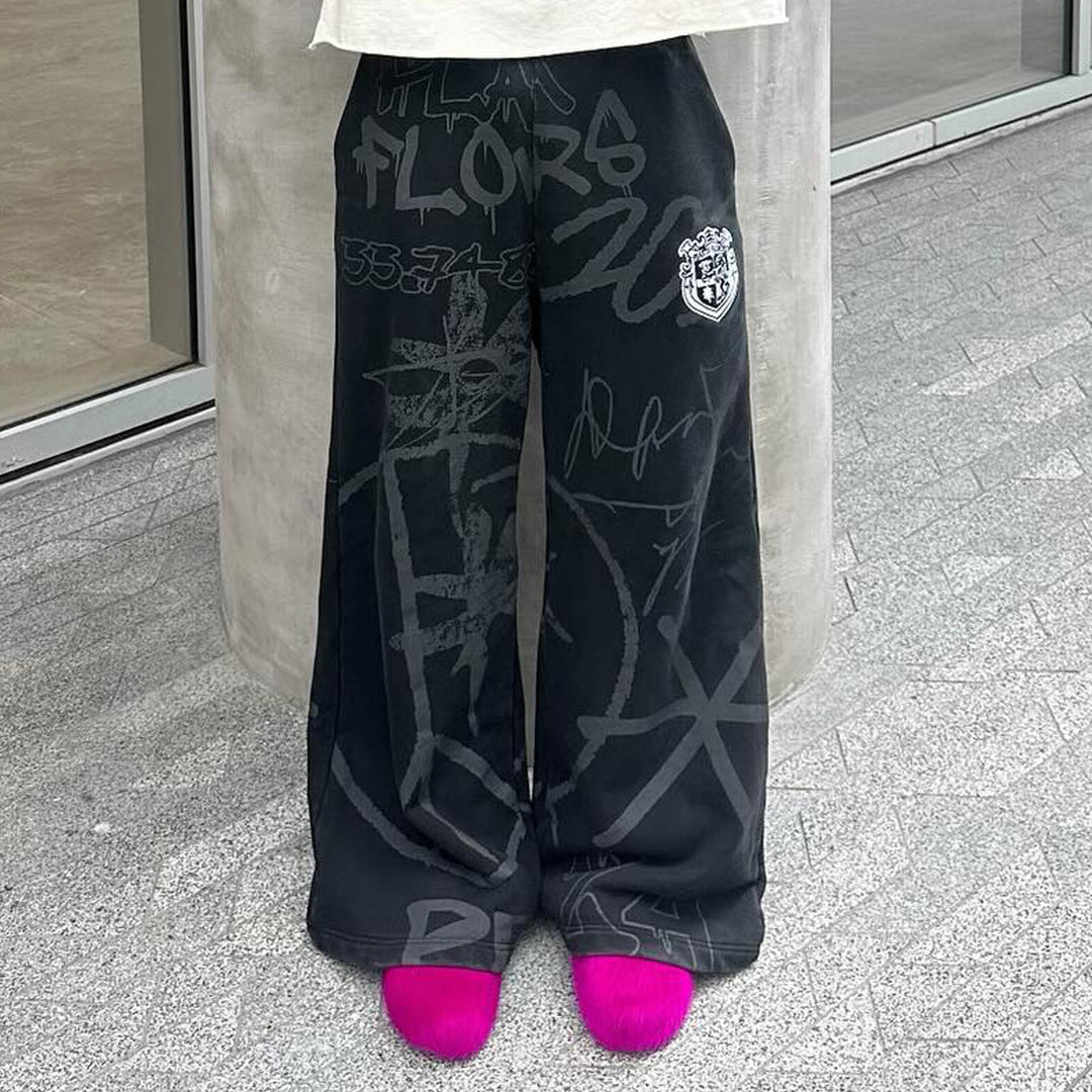 Graffiti casual street wide-leg trousers