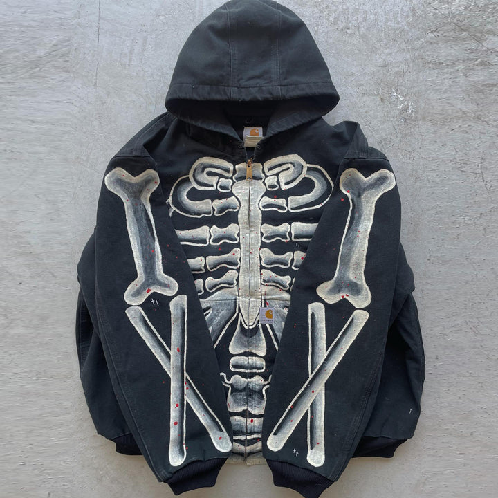 Street hand-painted skeleton zipper thickened jacket