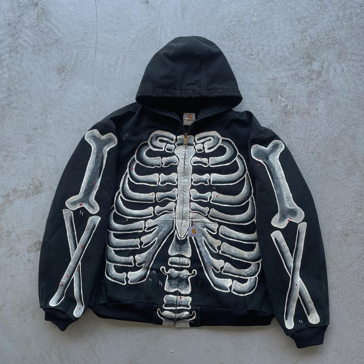 Street hand-painted skeleton zipper thickened jacket